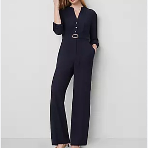 Ann Taylor Pants - Ann Taylor Navy Jumpsuit with Belted Waist